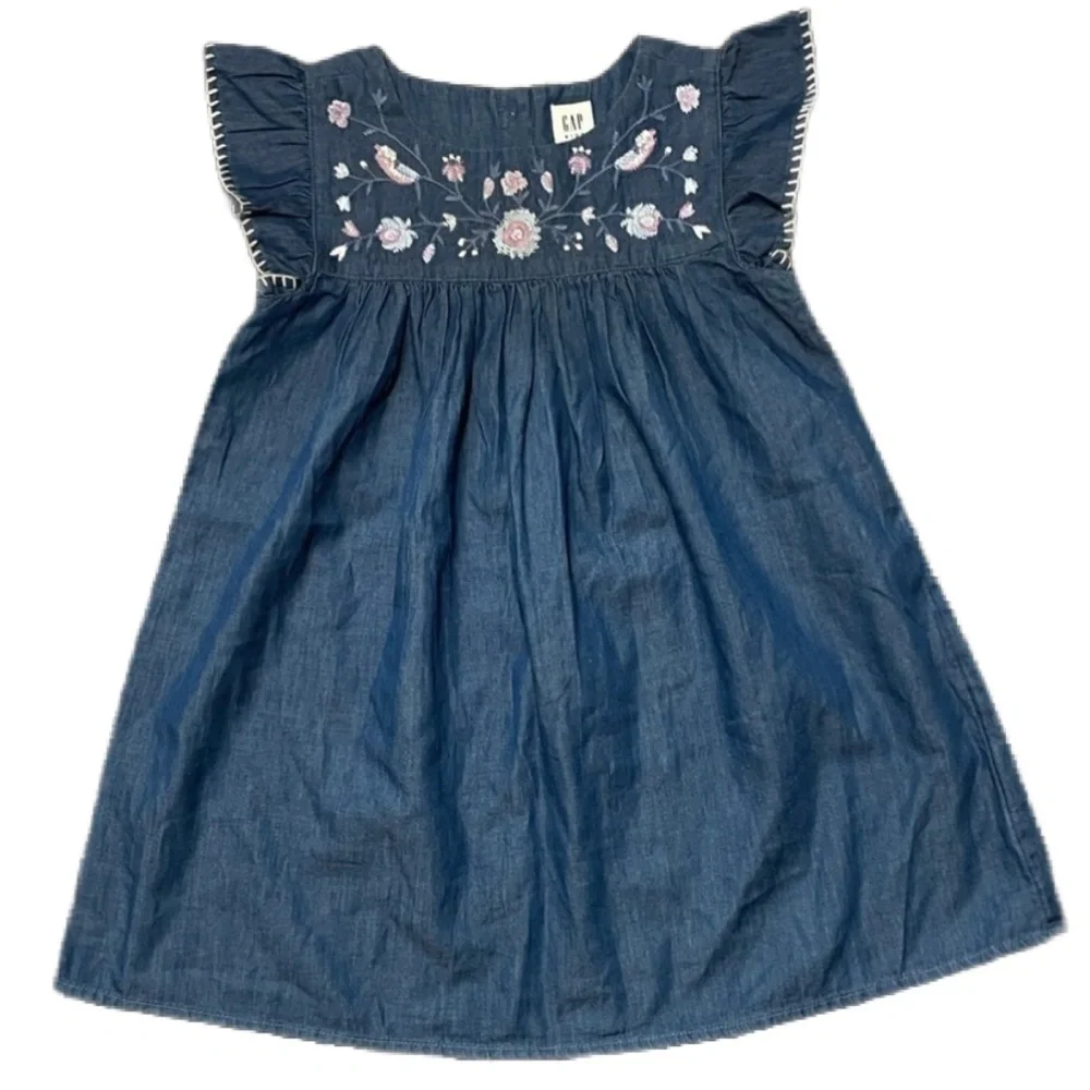 Gap Jean dress baby girl floral western ruffle short sleeve